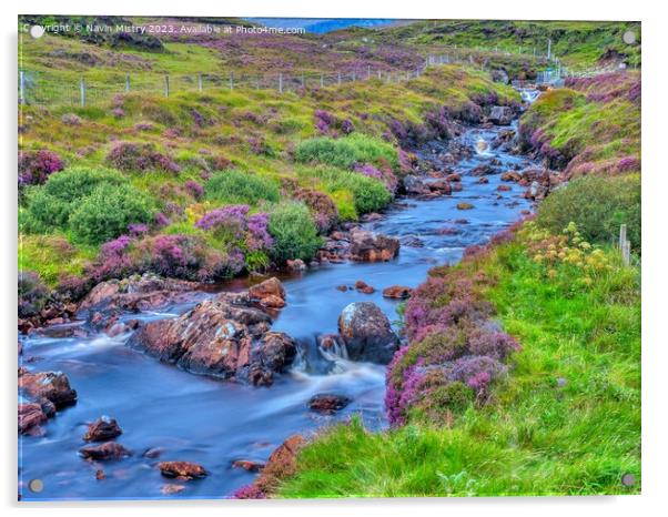 A heather lined Stream, Isle of Harris Acrylic by Navin Mistry