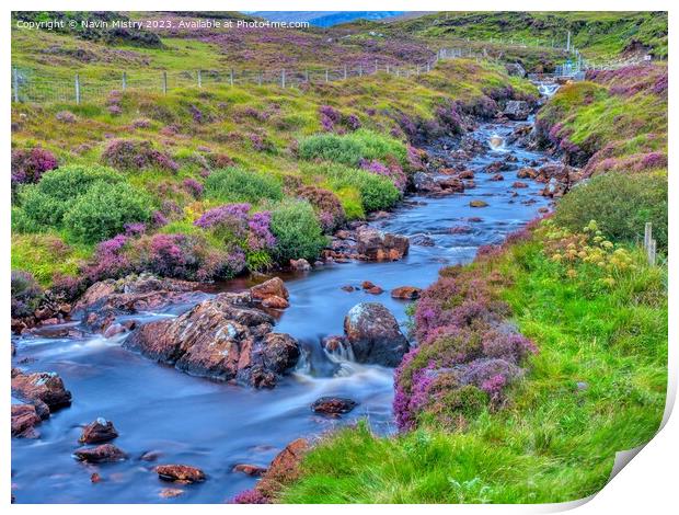 A heather lined Stream, Isle of Harris Print by Navin Mistry