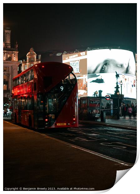 Red London Bus Print by Benjamin Brewty