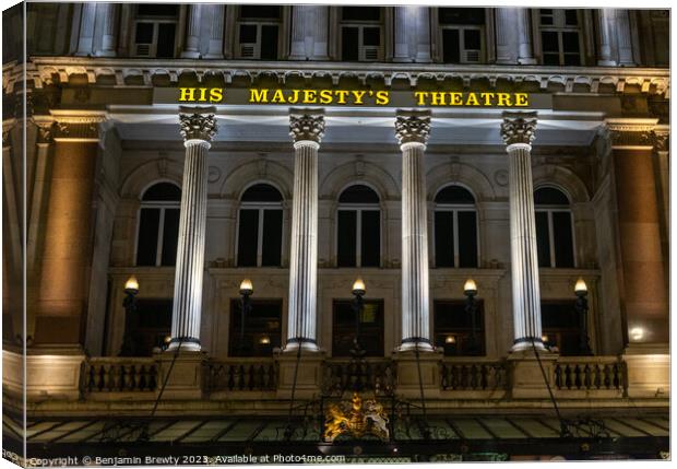 His Majesty's Theatre Canvas Print by Benjamin Brewty