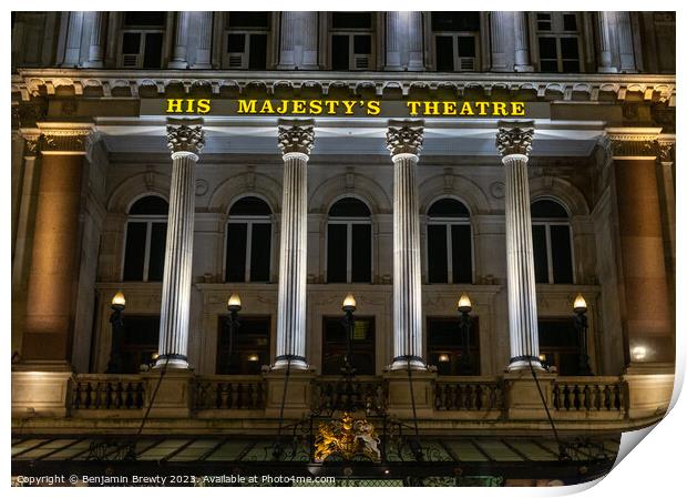 His Majesty's Theatre Print by Benjamin Brewty