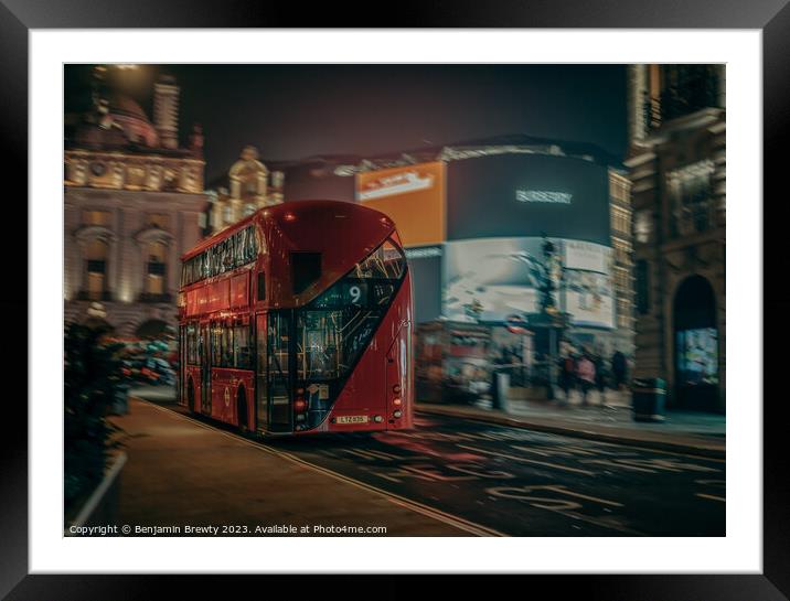 Red London Bus Motion Blur Framed Mounted Print by Benjamin Brewty