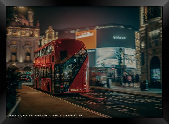 Red London Bus Motion Blur Framed Print by Benjamin Brewty