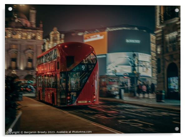 Red London Bus Motion Blur Acrylic by Benjamin Brewty