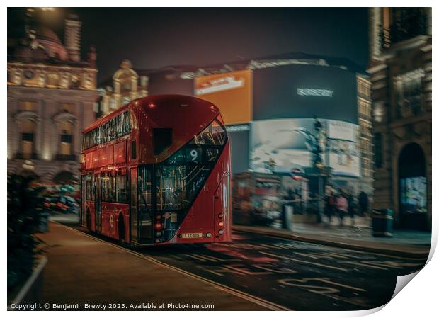 Red London Bus Motion Blur Print by Benjamin Brewty