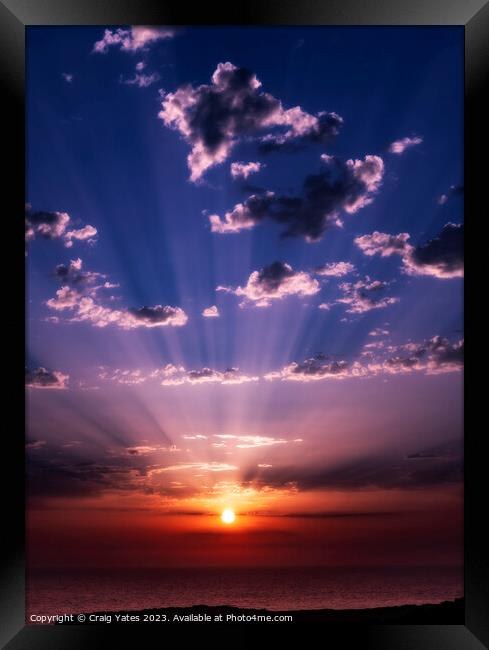God Rays Sunrise Menorca Spain. Framed Print by Craig Yates