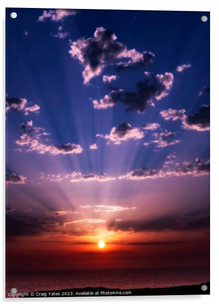 God Rays Sunrise Menorca Spain. Acrylic by Craig Yates