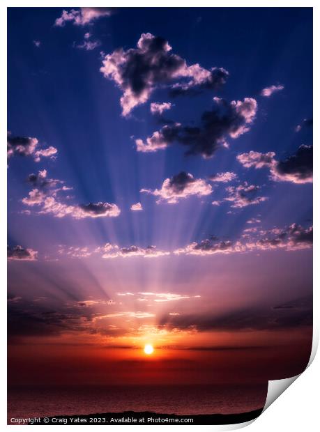 God Rays Sunrise Menorca Spain. Print by Craig Yates