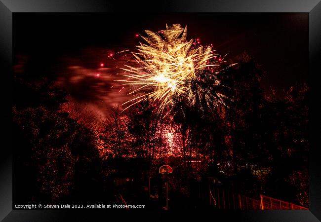 Night's Spectacular Firework Display Framed Print by Steven Dale