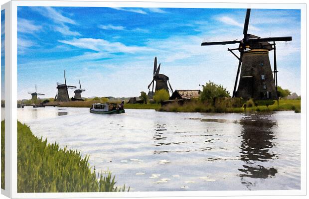 Perspective of windmills in Kindedijk - CR2305-927 Canvas Print by Jordi Carrio