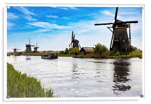 Perspective of windmills in Kindedijk - CR2305-927 Acrylic by Jordi Carrio