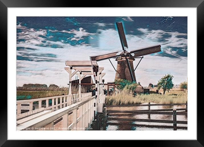 Wooden Bridge and Mill - CR2305-9281-REMIX Framed Mounted Print by Jordi Carrio