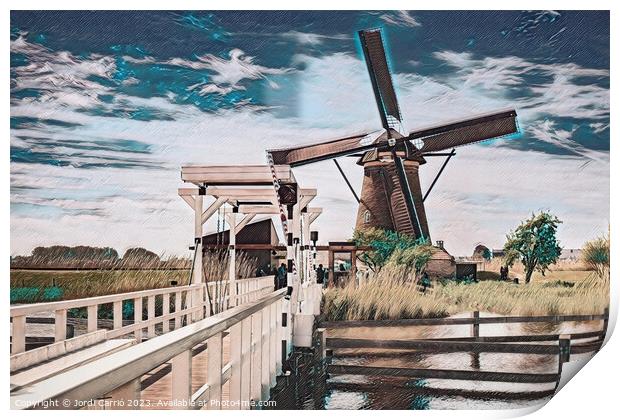 Wooden Bridge and Mill - CR2305-9281-REMIX Print by Jordi Carrio