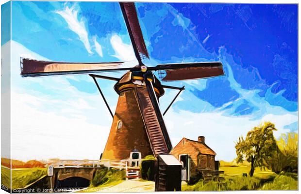 Windmill in Kinderdijk - CR2305-9285-WAT Canvas Print by Jordi Carrio