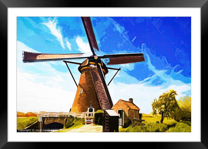 Windmill in Kinderdijk - CR2305-9285-WAT Framed Mounted Print by Jordi Carrio