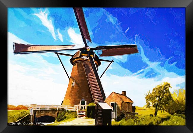 Windmill in Kinderdijk - CR2305-9285-WAT Framed Print by Jordi Carrio