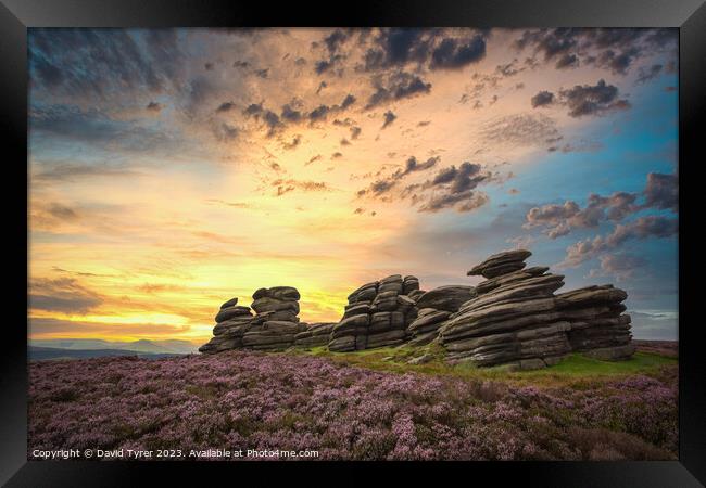 Wheel Stones: A Derbyshire Sunset Panorama Framed Print by David Tyrer