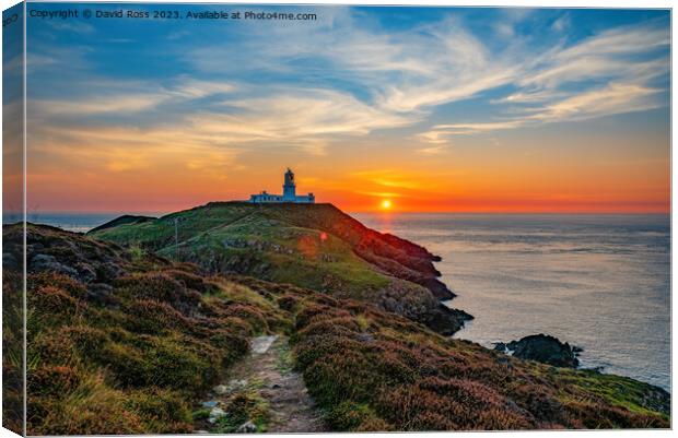 Strumble Head Lighthouse Sunset Canvas Print by David Ross