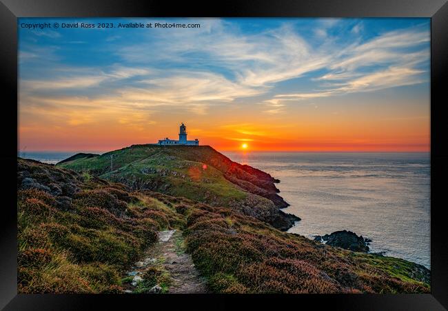 Strumble Head Lighthouse Sunset Framed Print by David Ross