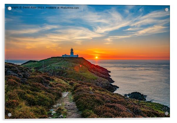 Strumble Head Lighthouse Sunset Acrylic by David Ross