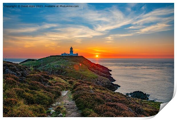 Strumble Head Lighthouse Sunset Print by David Ross
