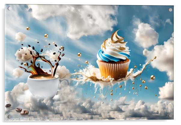 Heavenly delicious coffee and cupcake Acrylic by Jitka Saniova