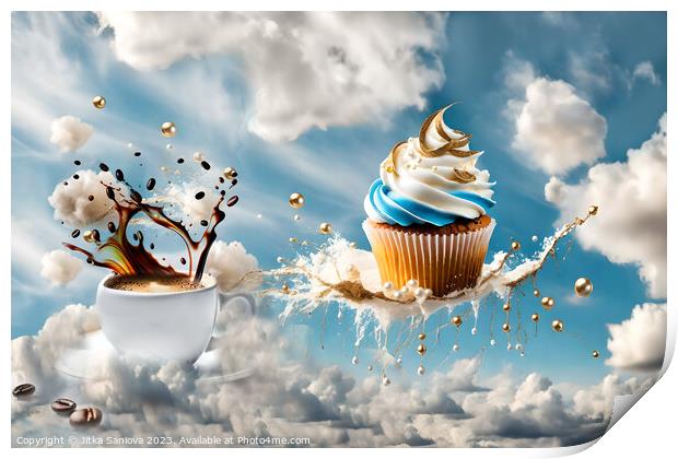 Heavenly delicious coffee and cupcake Print by Jitka Saniova