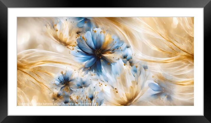 Gold and blue Framed Mounted Print by Jitka Saniova