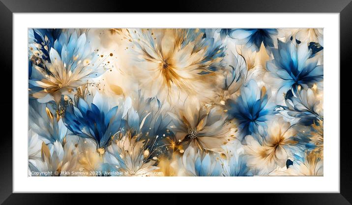 Artistic floral in gold and blue  Framed Mounted Print by Jitka Saniova
