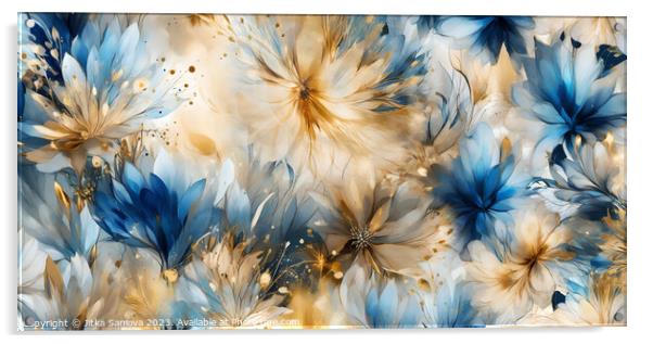 Artistic floral in gold and blue  Acrylic by Jitka Saniova