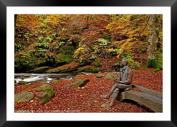 Robert Burns statue sited beside Moness Burn, Birk Framed Mounted Print by Arch White