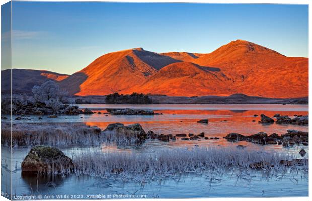 Rannoch Moor with Black mount in background, Locha Canvas Print by Arch White