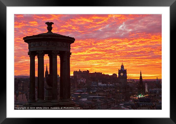 Edinburgh sunset over city centre, Scotland, UK Framed Mounted Print by Arch White