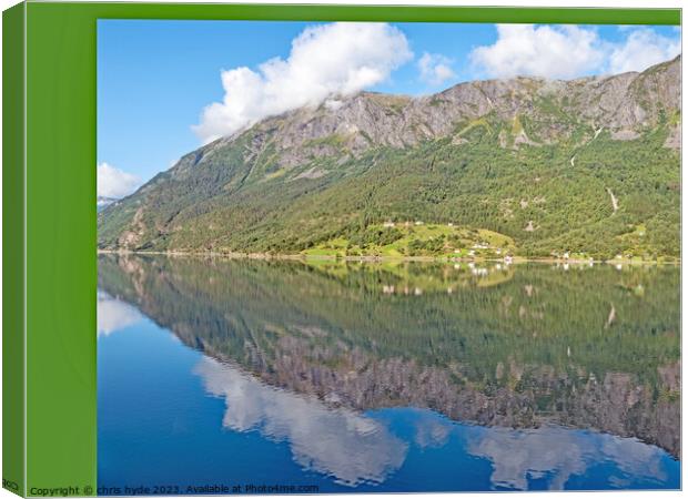 Reflections on Fjord Canvas Print by chris hyde