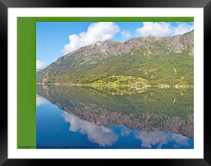 Reflections on Fjord Framed Mounted Print by chris hyde