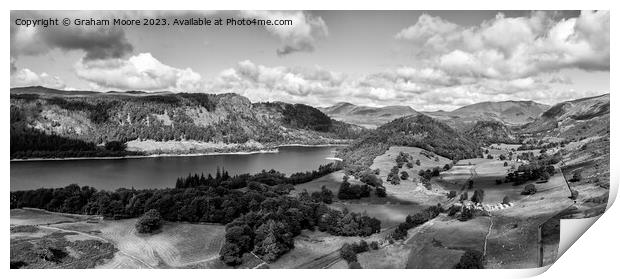 Thirlmere Skiddaw and Blencathra monochrome Print by Graham Moore
