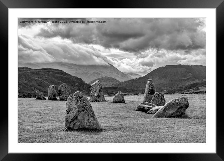Castlerigg looking south monochrome Framed Mounted Print by Graham Moore