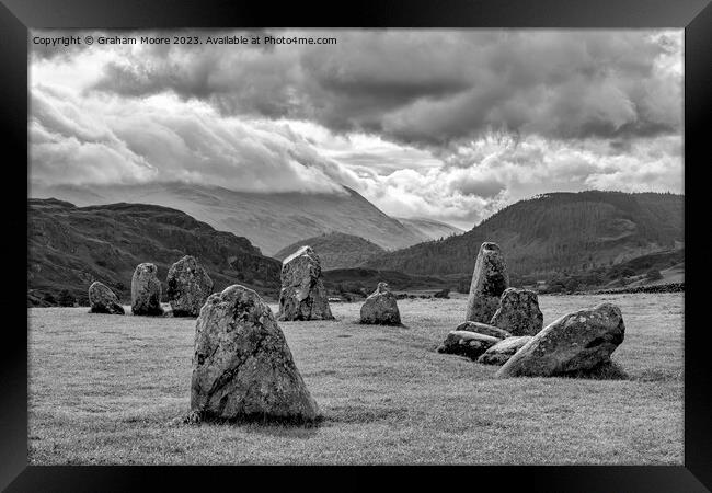 Castlerigg looking south monochrome Framed Print by Graham Moore