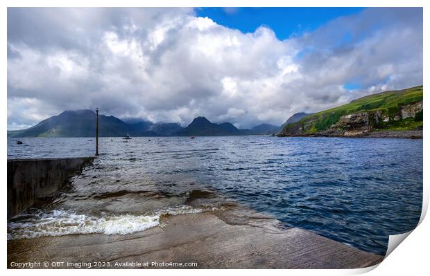 Black Cuillin Mountains From Elgol Isle Of Skye Scotland / To Sail Or Not Print by OBT imaging