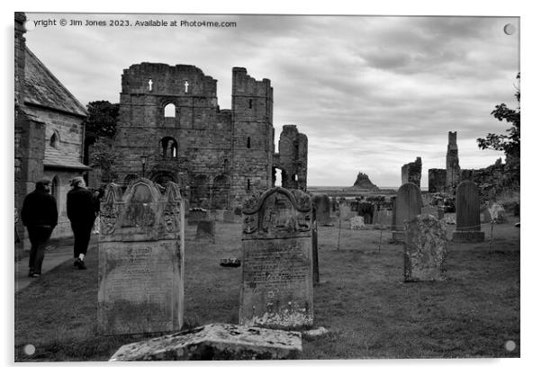 The Holy Island of Lindisfarne - Monochrome Acrylic by Jim Jones