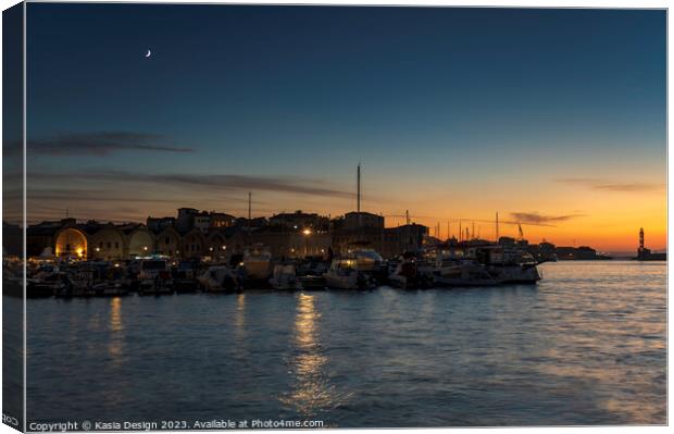 Chania Yachting Harbour at Dusk Canvas Print by Kasia Design