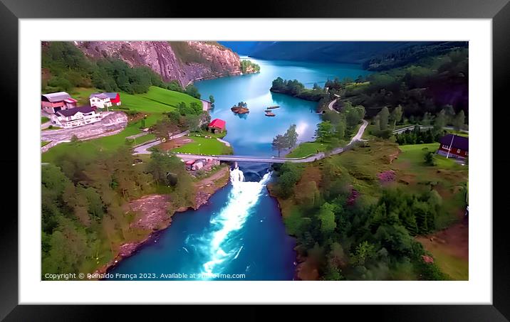 Mountain lake river sky nature beauty travel landscape Framed Mounted Print by Reinaldo França