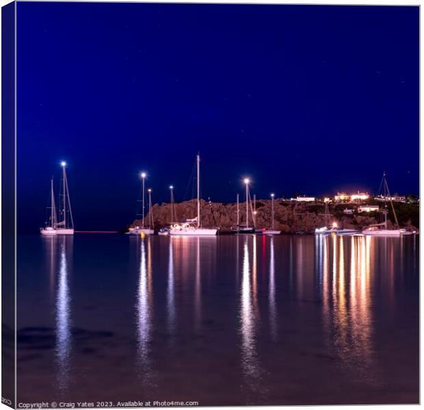 Light Reflections At Night Menorca Spain. Canvas Print by Craig Yates