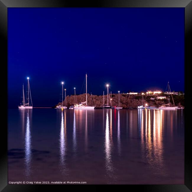 Light Reflections At Night Menorca Spain. Framed Print by Craig Yates