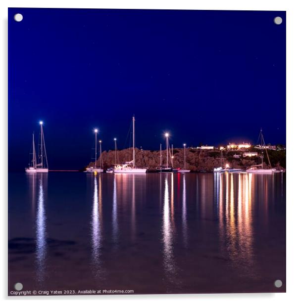 Light Reflections At Night Menorca Spain. Acrylic by Craig Yates