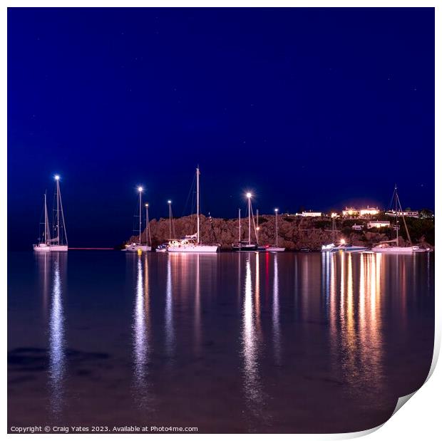 Light Reflections At Night Menorca Spain. Print by Craig Yates