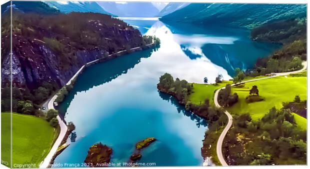 Mountain, lake, river, sky, nature, beauty, travel, landscape Canvas Print by Reinaldo França