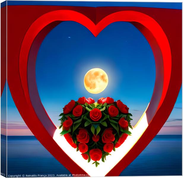 Valentine's Day love heart beauty landscape nature moon sky stars Canvas Print by Reinaldo França