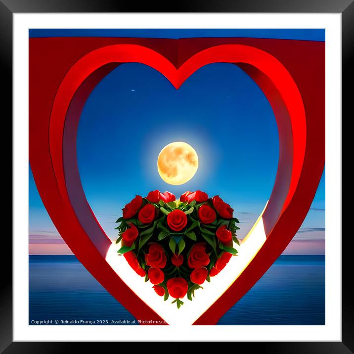 Valentine's Day love heart beauty landscape nature moon sky stars Framed Mounted Print by Reinaldo França