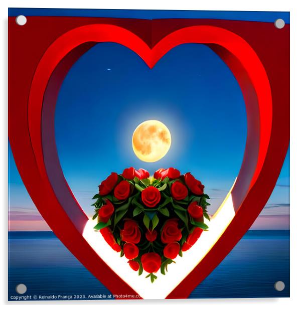 Valentine's Day love heart beauty landscape nature moon sky stars Acrylic by Reinaldo França